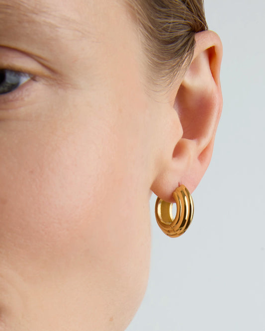 Waterproof Small Ridged Huggies in Gold