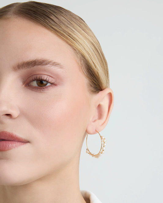 Waterproof Freshwater Pearl Hoops in Gold