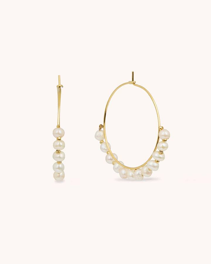 Waterproof Freshwater Pearl Hoops in Gold