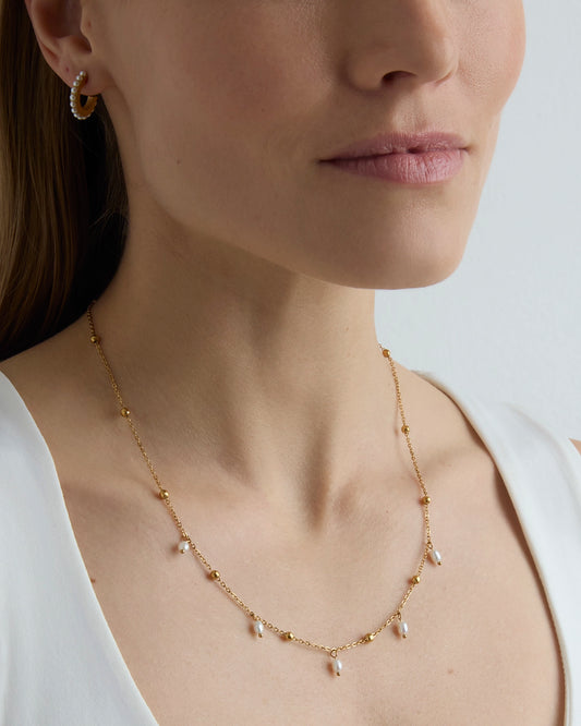 Freshwater Pearl Charm Necklace in Gold
