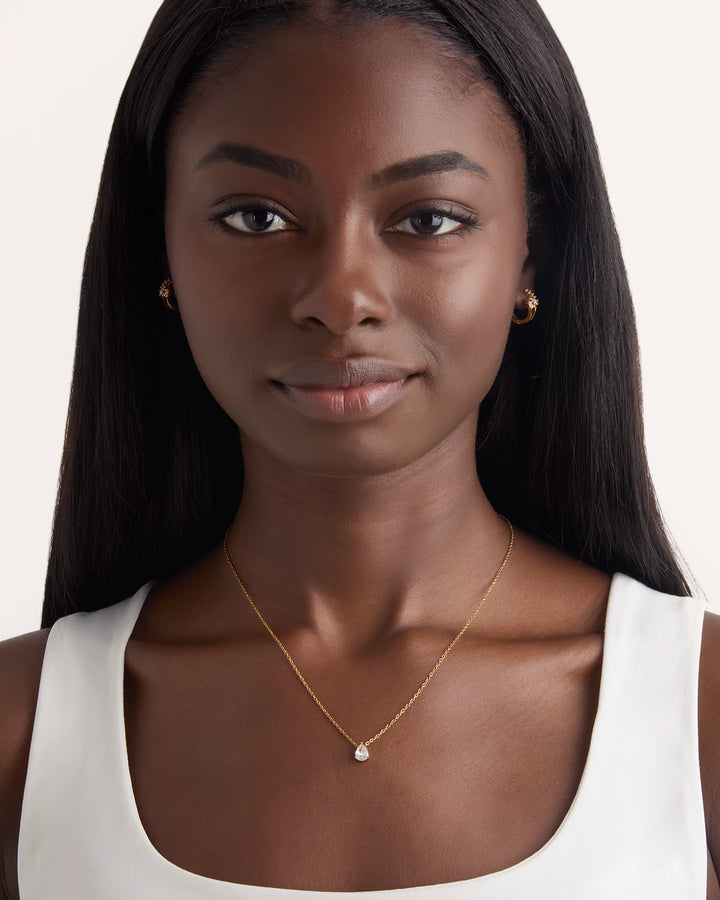 Pear Cubic Zirconia Solitaire Necklace in Gold