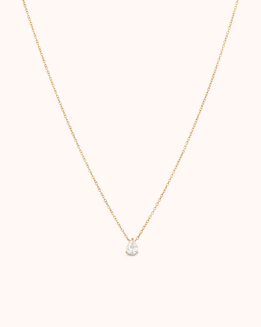 Pear Cubic Zirconia Solitaire Necklace in Gold