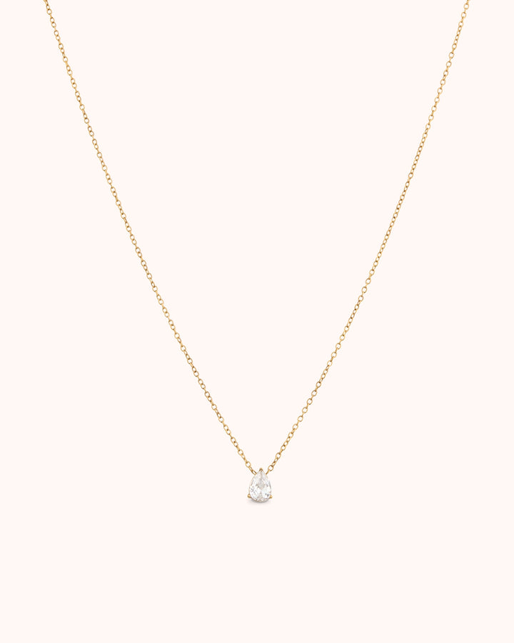 Pear Cubic Zirconia Solitaire Necklace in Gold