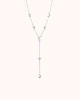 Waterproof Star and Moon Lariat Necklace in Silver