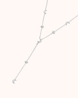Waterproof Star and Moon Lariat Necklace in Silver