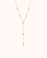 Waterproof Star and Moon Lariat Necklace in Gold
