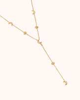 Waterproof Star and Moon Lariat Necklace in Gold