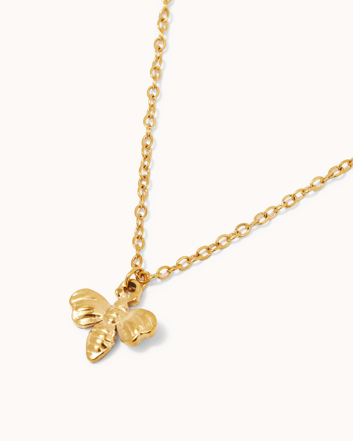 Waterproof Bee Pendant Necklace in Gold