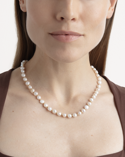 Freshwater Pearl Station Necklace in Gold