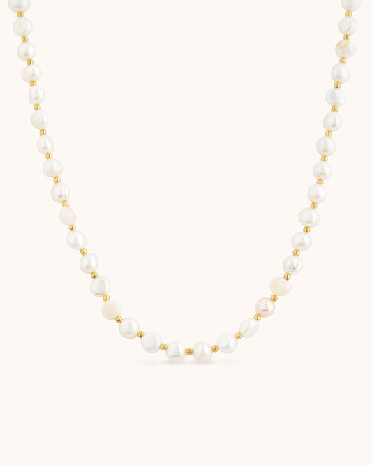 Freshwater Pearl Station Necklace in Gold