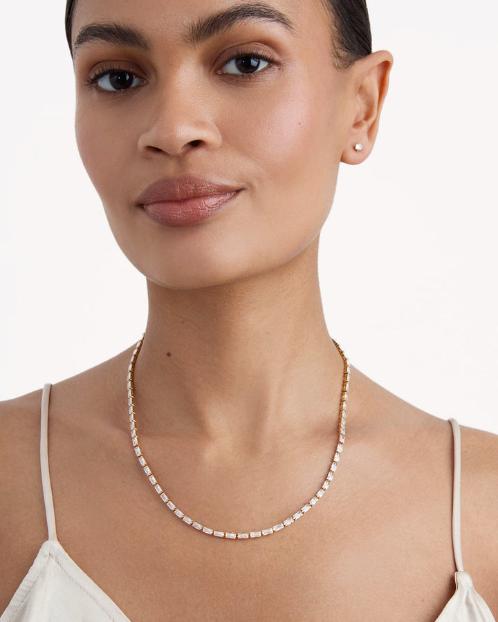 Waterproof Baguette Tennis Necklace in Gold