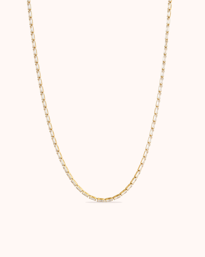 Waterproof Baguette Tennis Necklace in Gold