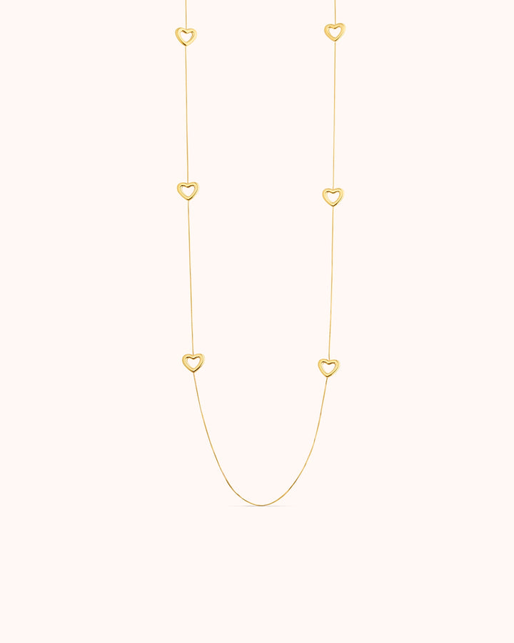 Long Heart Outline Necklace in Gold