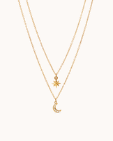 Waterproof Star & Moon Double Layer Necklace in Gold