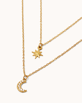 Waterproof Star & Moon Double Layer Necklace in Gold