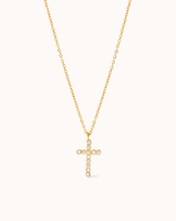 Round Cubic Zirconia Cross Pendant Necklace in Gold