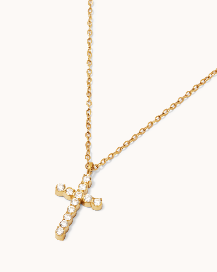 Round Cubic Zirconia Cross Pendant Necklace in Gold