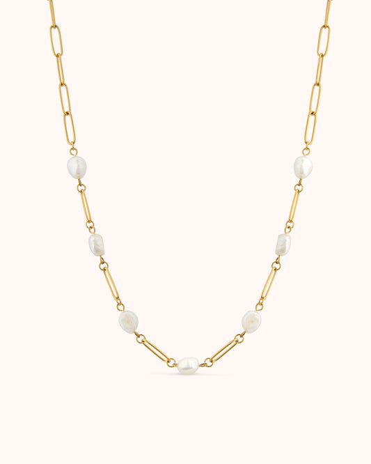 Freshwater Pearl Mixed Chain Necklace in Gold
