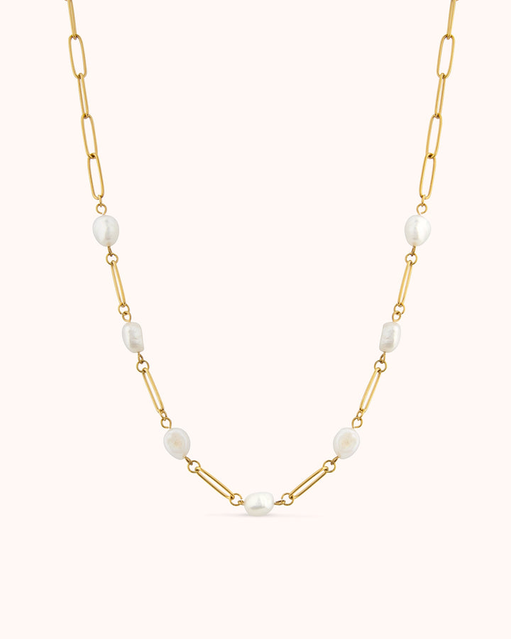 Freshwater Pearl Mixed Chain Necklace in Gold