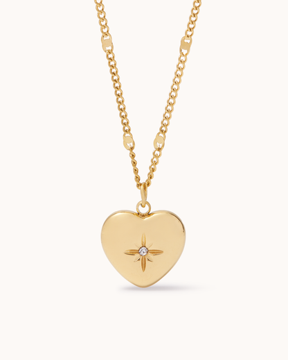 Waterproof Celestial Heart Pendant Necklace in Gold