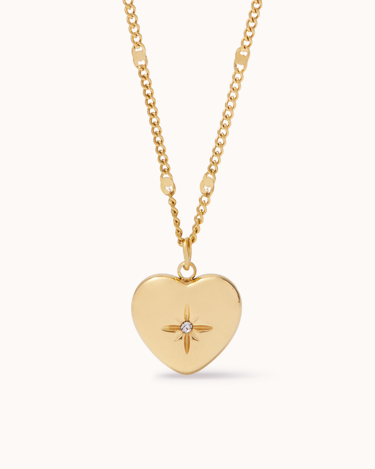 Waterproof Celestial Heart Pendant Necklace in Gold