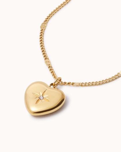 Waterproof Celestial Heart Pendant Necklace in Gold