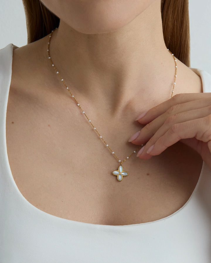 Waterproof Semi-Precious Cross Necklace in Gold