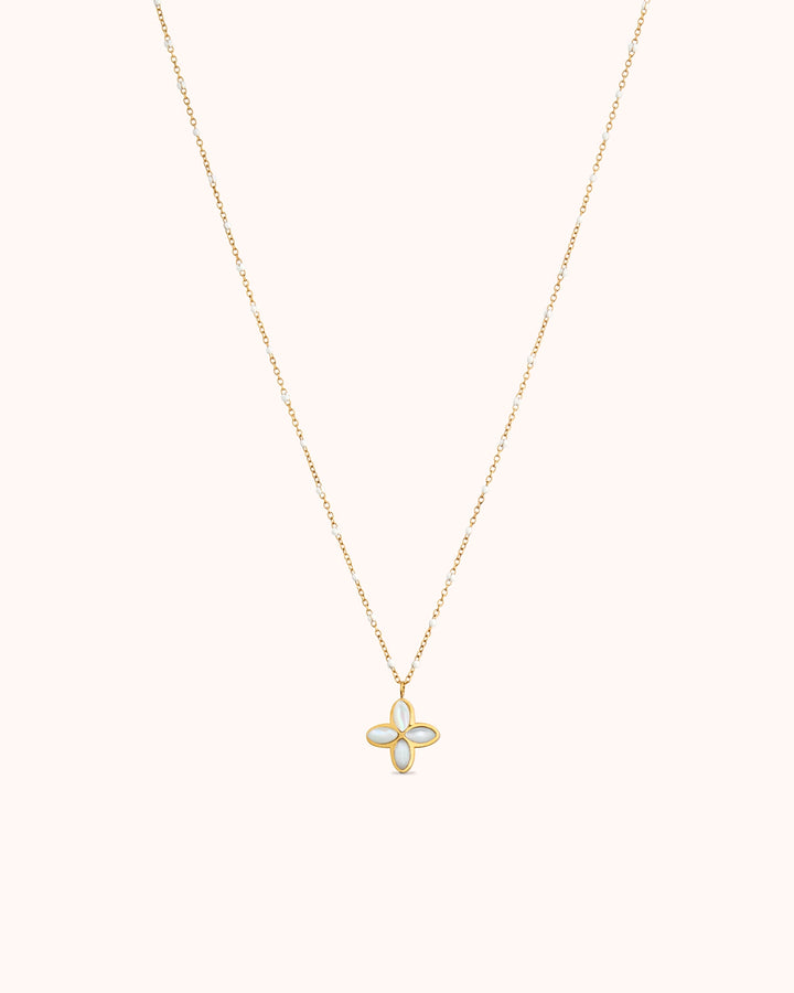 Waterproof Semi-Precious Cross Necklace in Gold