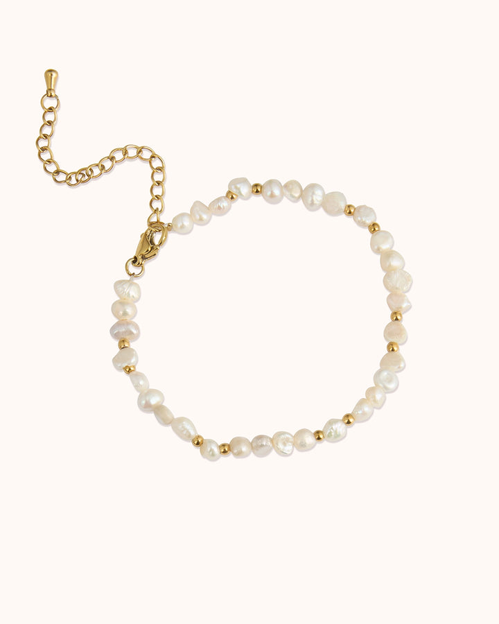 Waterproof Freshwater Pearl & Mixed Bead Bracelet in Gold