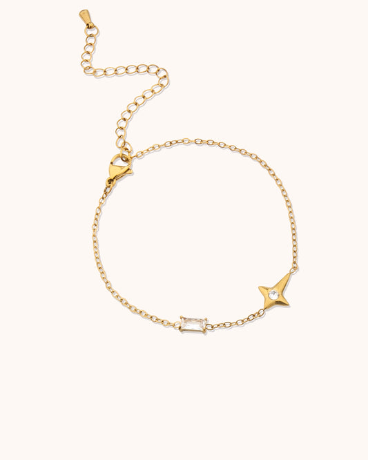 Waterproof Baguette Star Bracelet in Gold