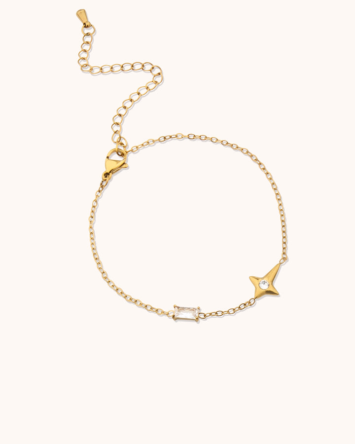 Waterproof Baguette Star Bracelet in Gold