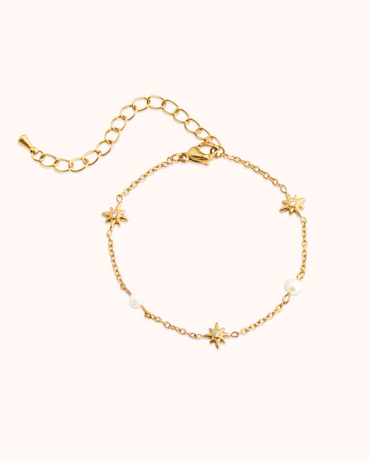 Freshwater Pearl Starburst Chain Bracelet in Gold