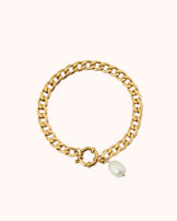 Waterproof Freshwater Pearl Chunky Chain Bracelet in Gold