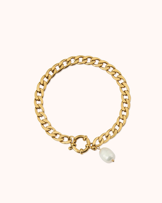 Waterproof Freshwater Pearl Chunky Chain Bracelet in Gold