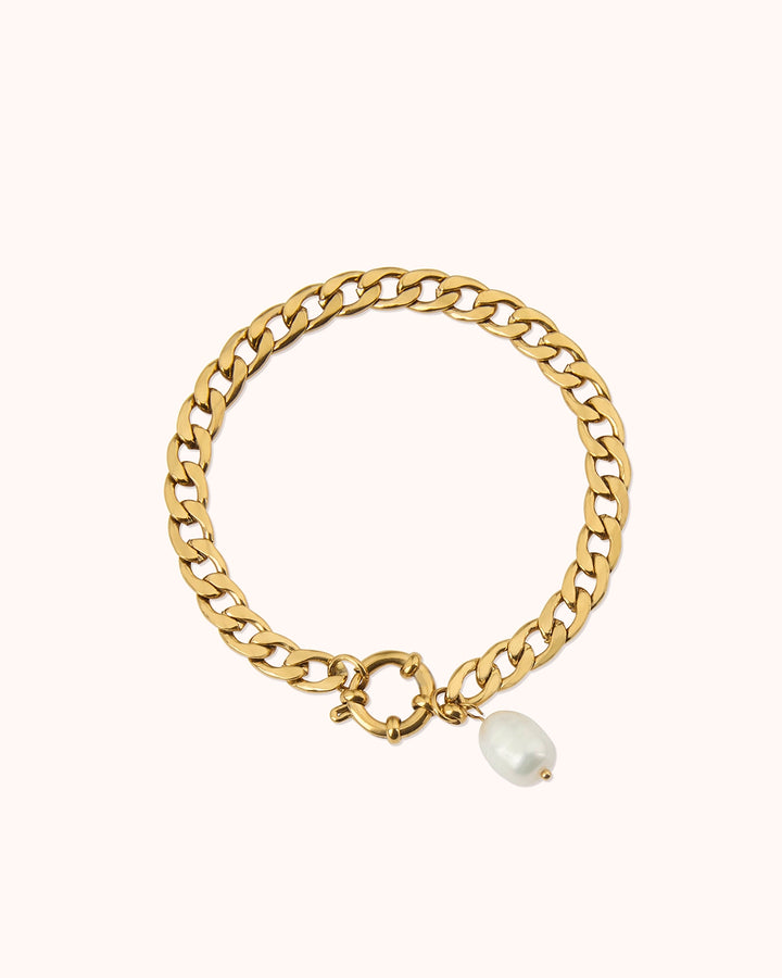Waterproof Freshwater Pearl Chunky Chain Bracelet in Gold