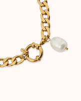 Waterproof Freshwater Pearl Chunky Chain Bracelet in Gold