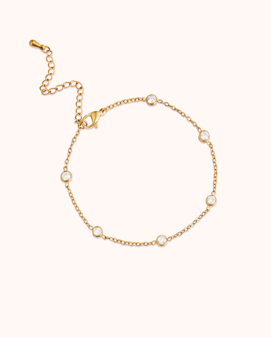 Waterproof Round Cubic Zirconia Bracelet in Gold