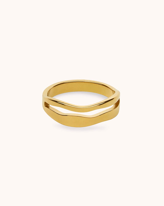 Waterproof Wavy Double Stack Ring in Gold