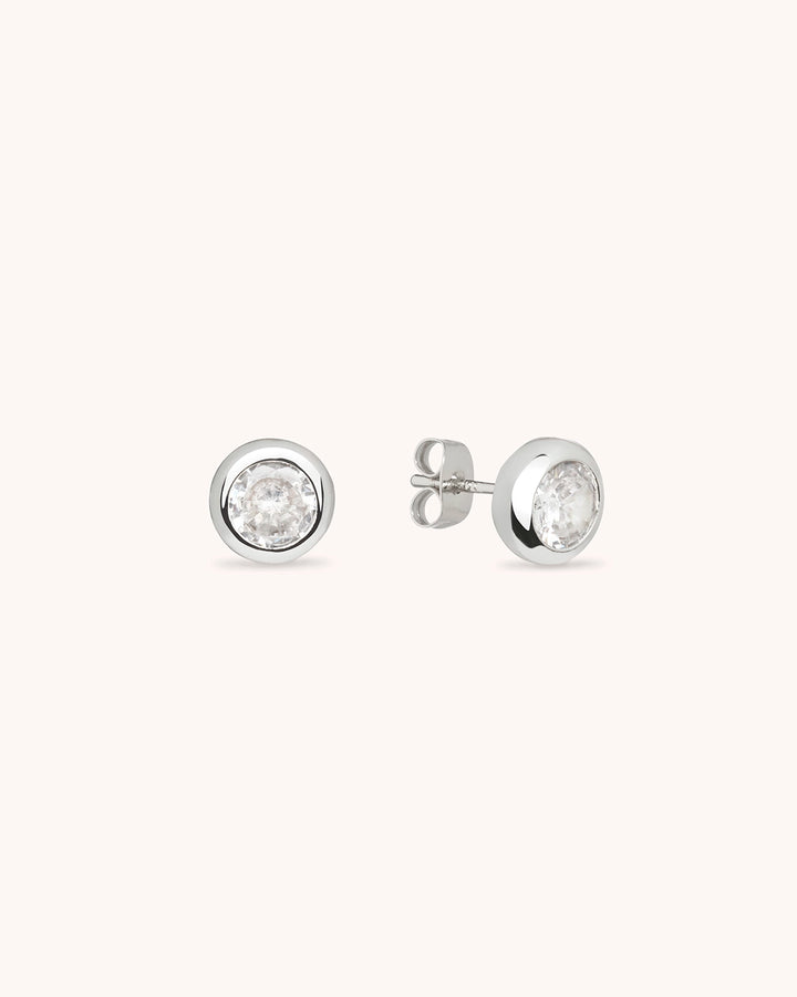 Solitaire Stud Earrings in Silver