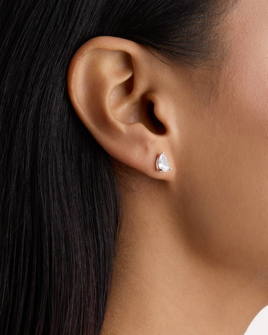 Pear Solitaire Stud Earrings in Silver