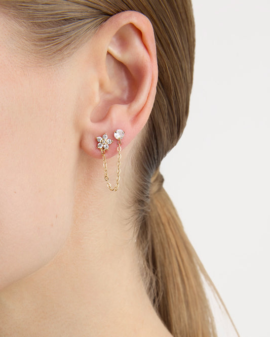 Cubic Zirconia Double Chain Studs in Gold