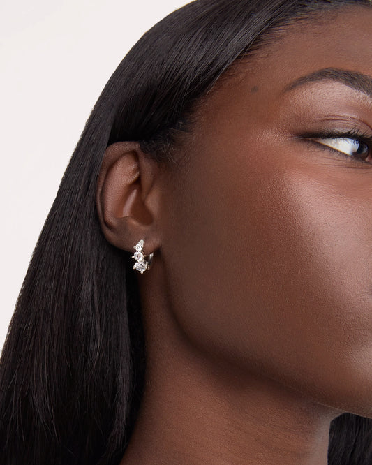 Triple Stone Huggies in Silver