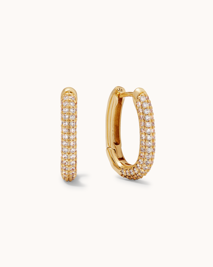Oblong Cubic Zirconia Hoops in Gold