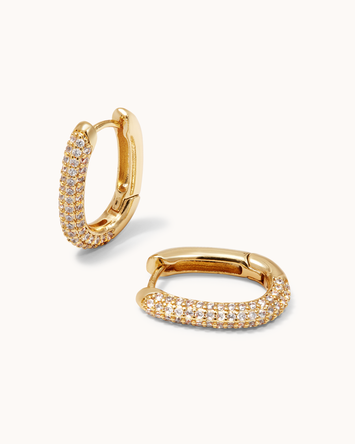 Oblong Cubic Zirconia Hoops in Gold