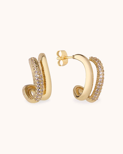 Cubic Zirconia Double Hoops in Gold