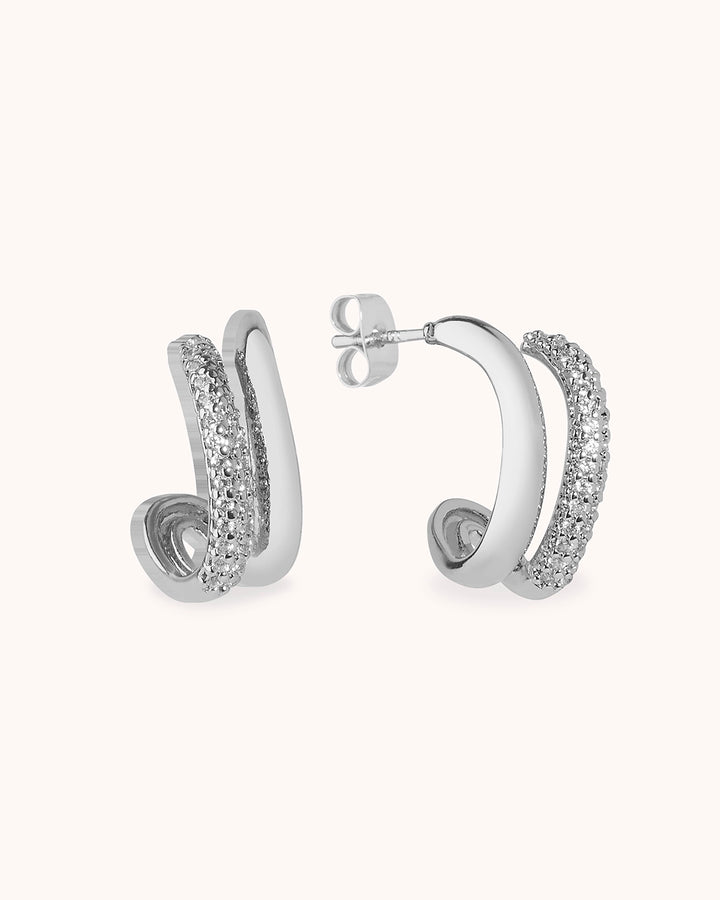 Cubic Zirconia Double Hoops in Silver