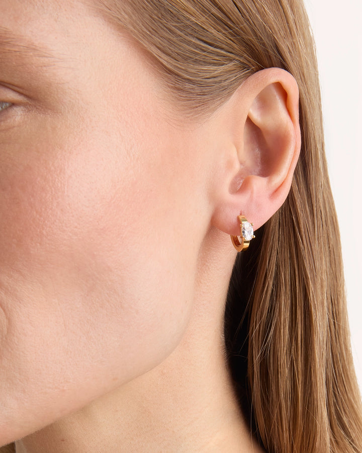 Oval Stone Huggie Earrings in Gold