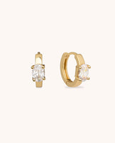 Oval Stone Huggie Earrings in Gold