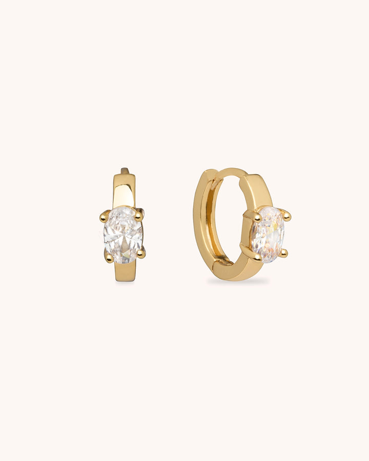 Oval Stone Huggie Earrings in Gold