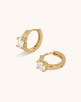 Oval Stone Huggie Earrings in Gold
